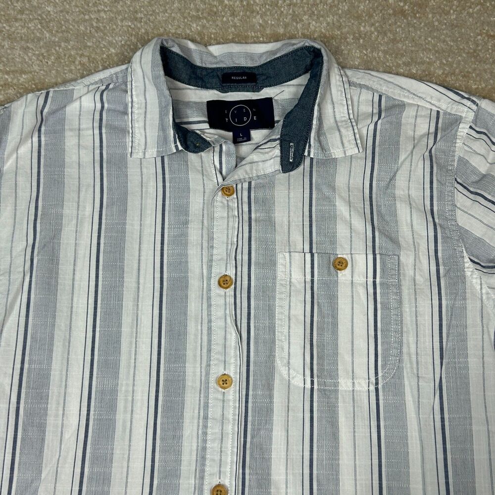 Eventide Shirt Mens Large White Blue Striped Cotton Button Down Casual Summer
